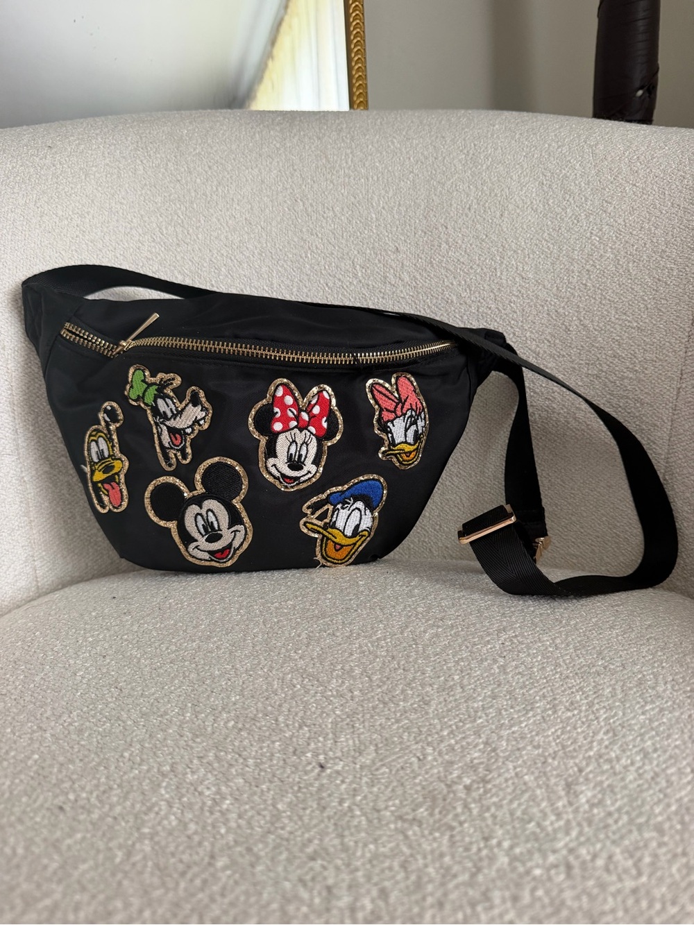 Black Disney Character Patch Belt Bag - Minnie & Friends